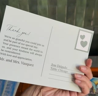 Personalized guest-name card and table assignment; design example